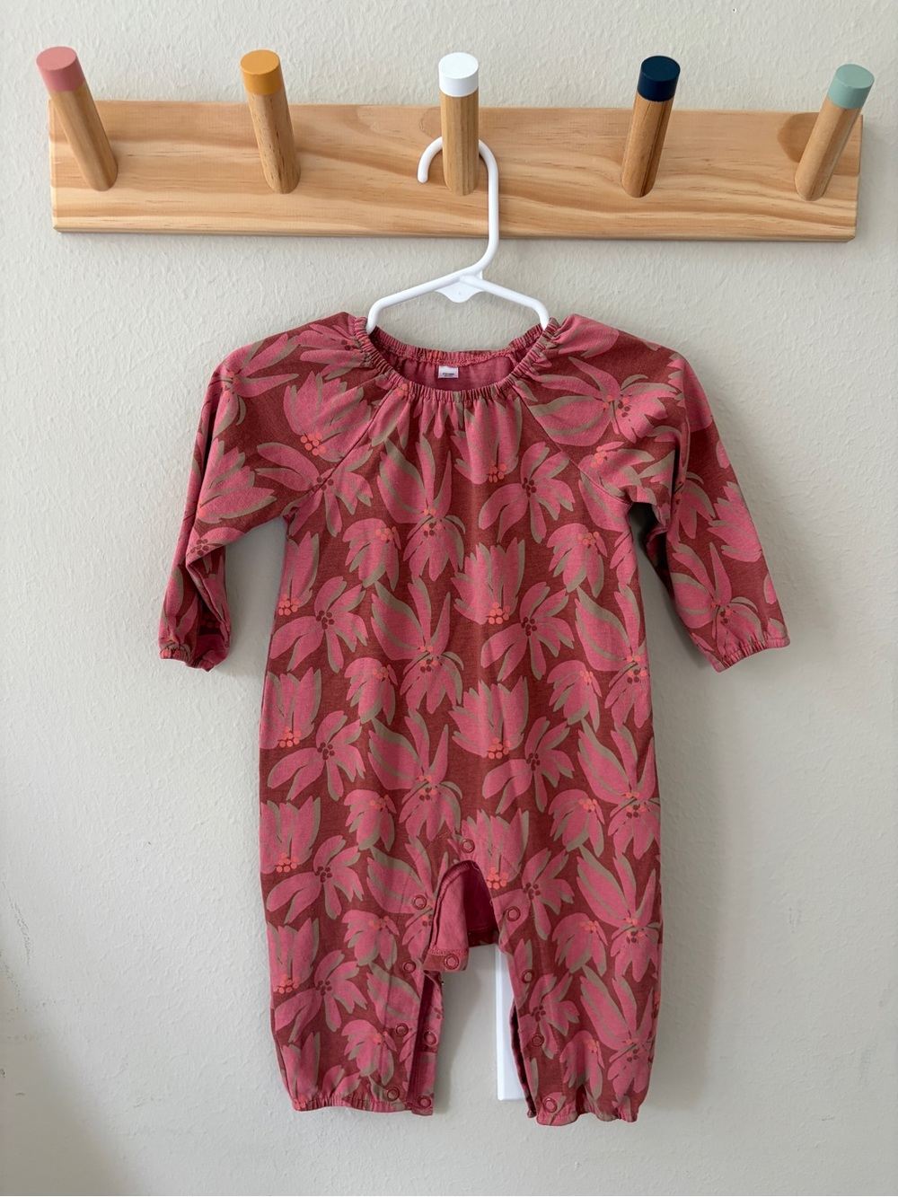 okie dokie Pink Floral Print Footie One-Piece